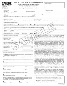 HOME of Texas Sample Application for Warranty form