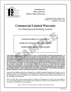 RWC Commercial Limited Warranty for Manufactured Building Systems
