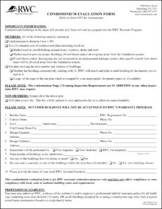 RWC Condominium Evaluation Form