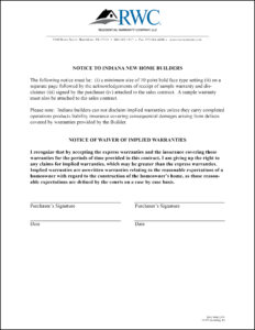 Notice to Indiana New Home Builders