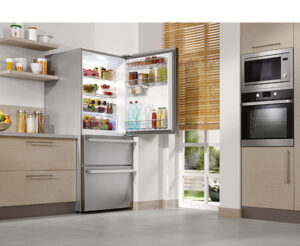 Wide angle shot of a Domestic kitchen with modern appliances