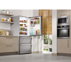 Wide angle shot of a Domestic kitchen with modern appliances