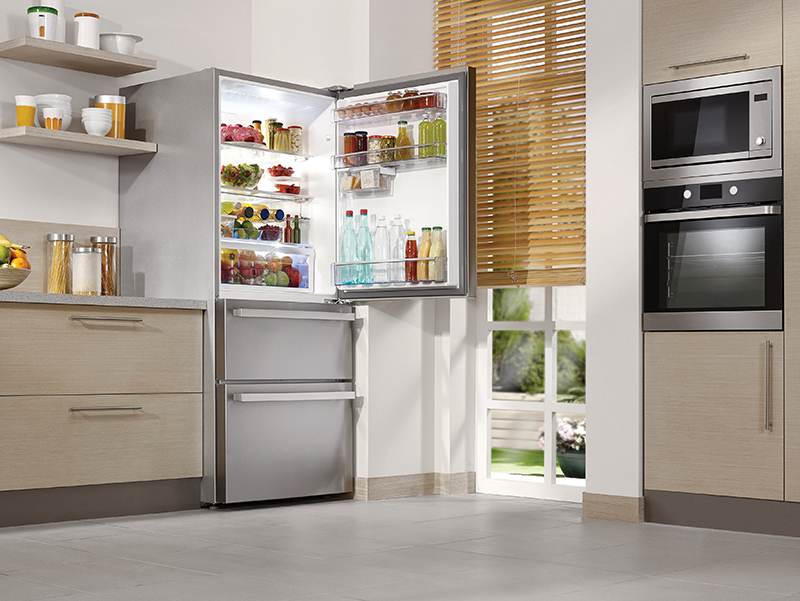 Wide angle shot of a Domestic kitchen with modern appliances