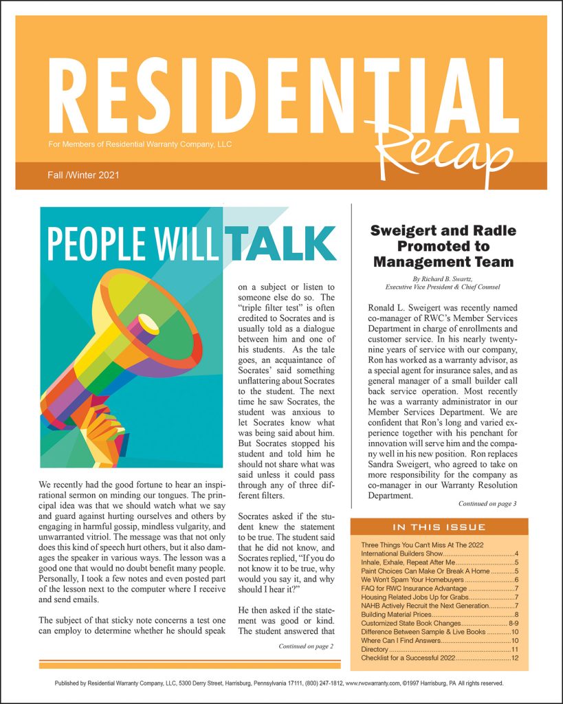 residential recap newsletter for builders new home construction housing industry