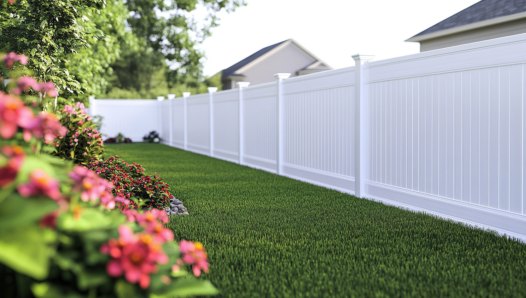 White-Vinyl-Privacy-Fence-in-Backyard in a new home development